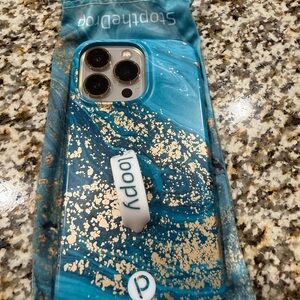 iPhone 13 Pro Loopy Case Teal and Gold Swirl Phone Case